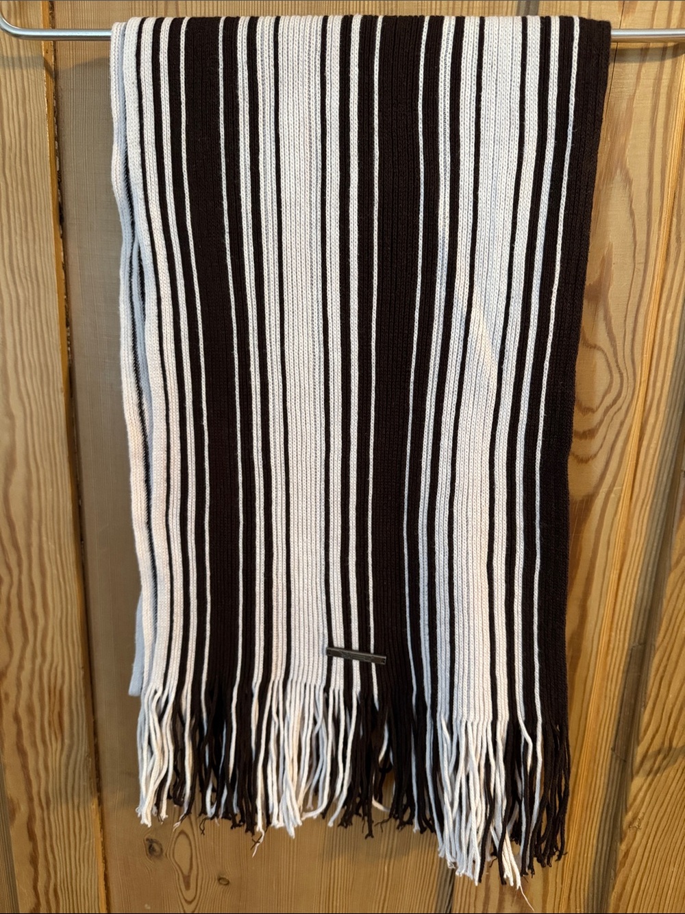 Striped Black and White Knit Fringe Skirt